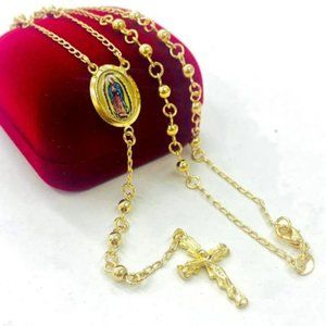 Gold Virgen de Guadalupe Rosary/Rosario de Guadalupe/Womens Necklace/Cross Medal